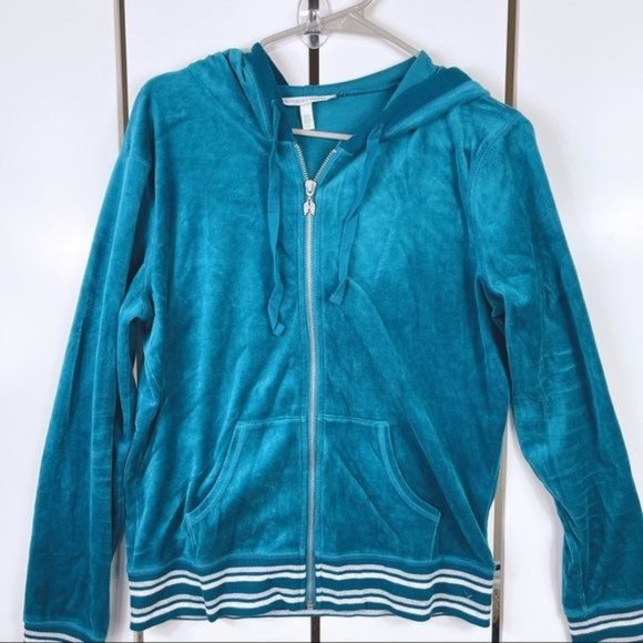 Victoria's Secret Jackets & Blazers - Victoria's Secret Green Full Zip Velour Hoodie Jacket Size Large